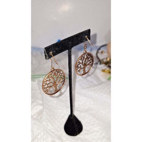 Tree of Life Dangle Drop Pierced Earrings Copper Colored Cultural Spiritual - Picture 4 of 6